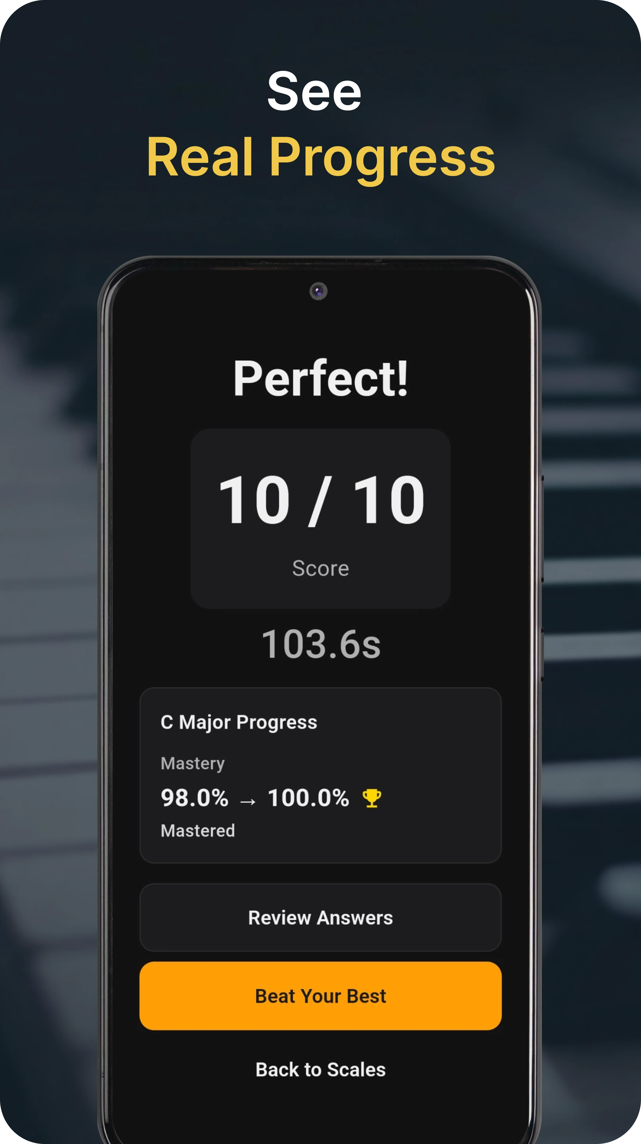 Melonic app progress tracker showing user accuracy and speed stats for interval training.