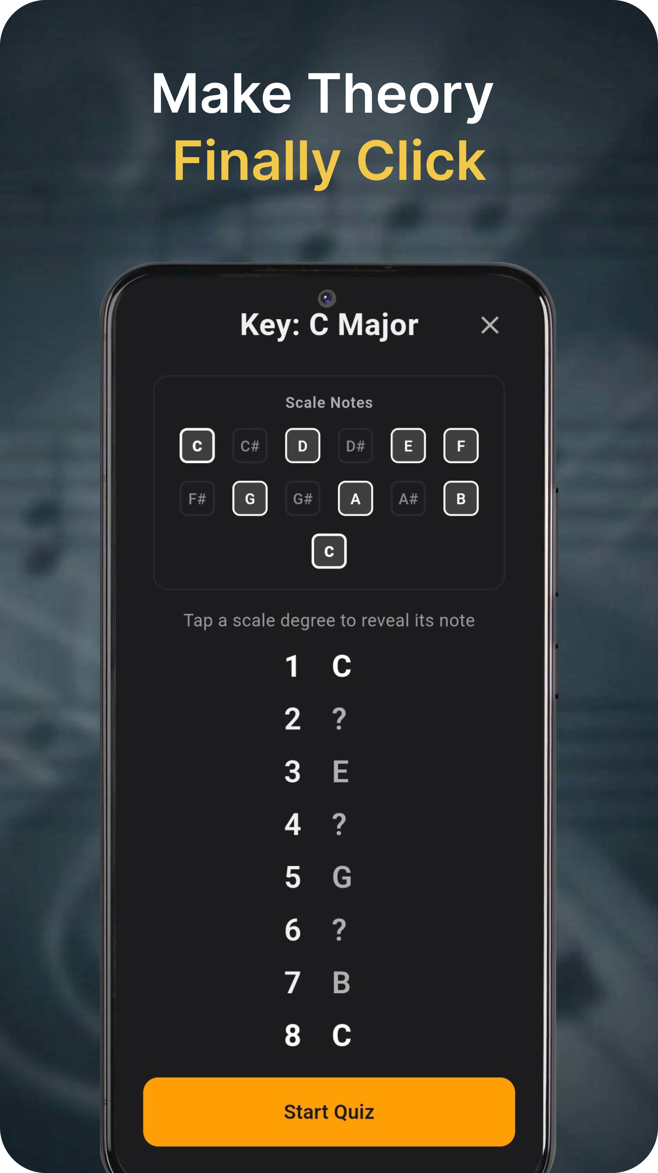 Visual breakdown of scale degrees and intervals in Melonic app to simplify music theory.